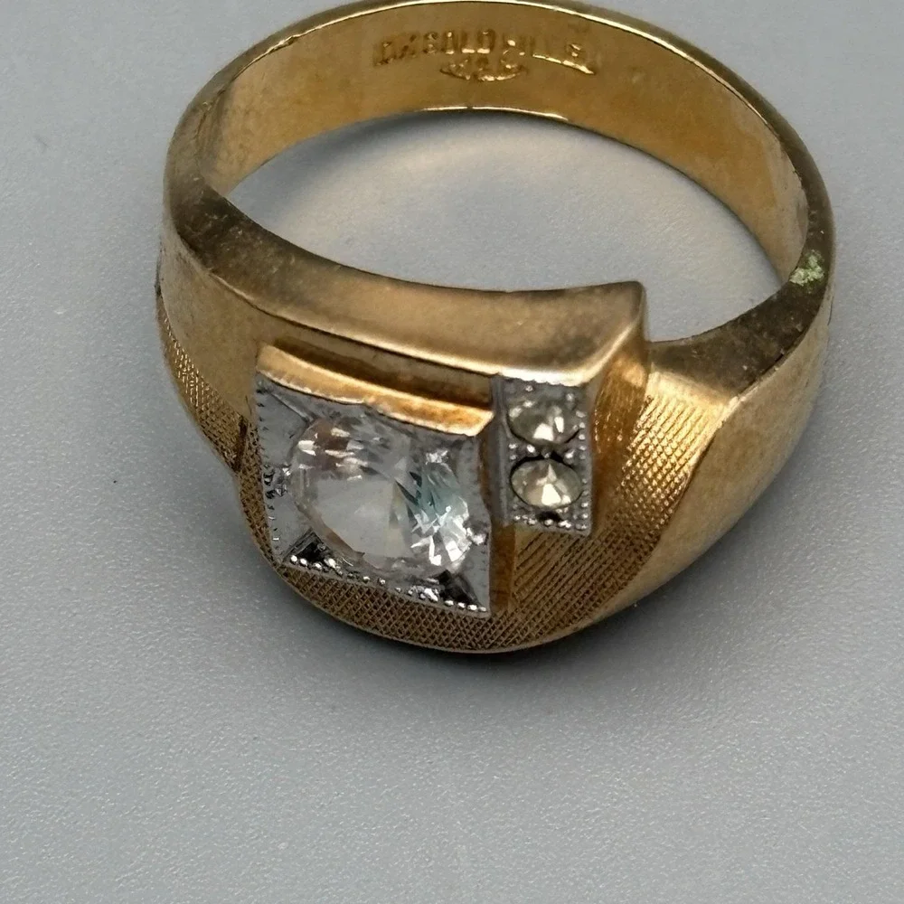 Vintage Mens 10k Gold Filled Ring Clear Stone 10.5 MCM Bold Statement 6.33g